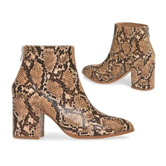 NWT Steve Madden Juliana Snakeskin Embossed Pointed Toe Block Heel Ankle Booties - Picture 1 of 10